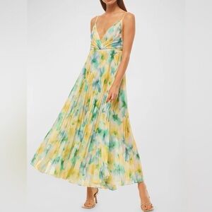 MISA Los Angeles Galeta Dress Size M Pleated Floral Midi Maxi Tie Back💚